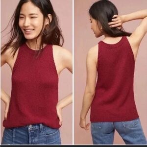 Anthropologie Maeve Red Knit High Neck Sweater Tank Top Size Small